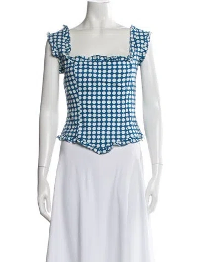 Pre-owned De La Vali Polka Dot Print Square Neckline Top In Multi