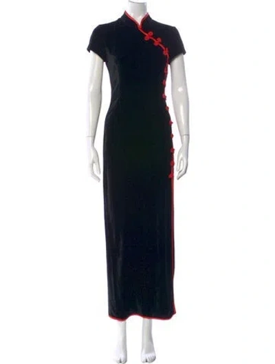 Pre-owned De La Vali Printed Long Dress In Black