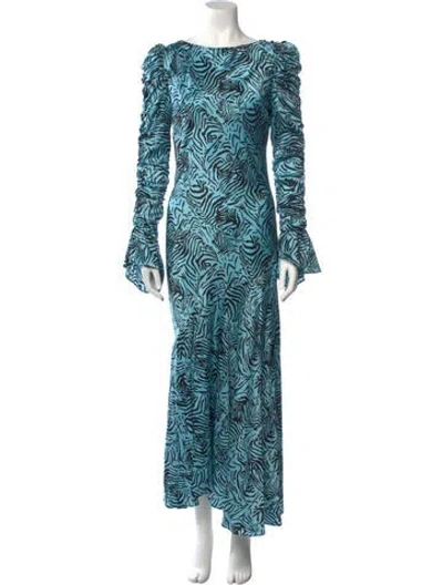 Pre-owned De La Vali Printed Long Dress In Blue