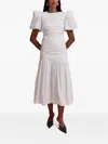 De La Vali Mencia Ruched Cotton Midi Dress In White