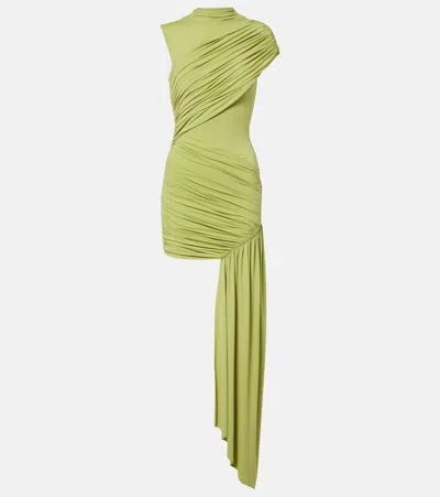 De La Vali Ravenna Draped Jersey Minidress In Green