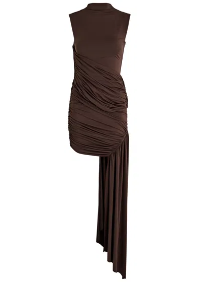 De La Vali Ravenna Draped Stretch-jersey Mini Dress In Chocolate