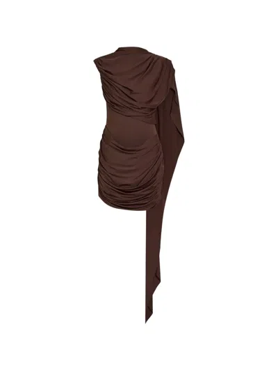 De La Vali Ravenna Drape-detail Mini Dress In Brown