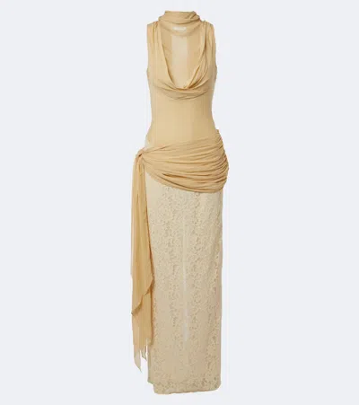 De La Vali Rosa Lace-paneled Georgette Maxi Dress In Neutral