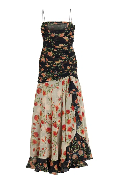 De La Vali Rosado Ruched-chiffon Maxi Dress In Multi