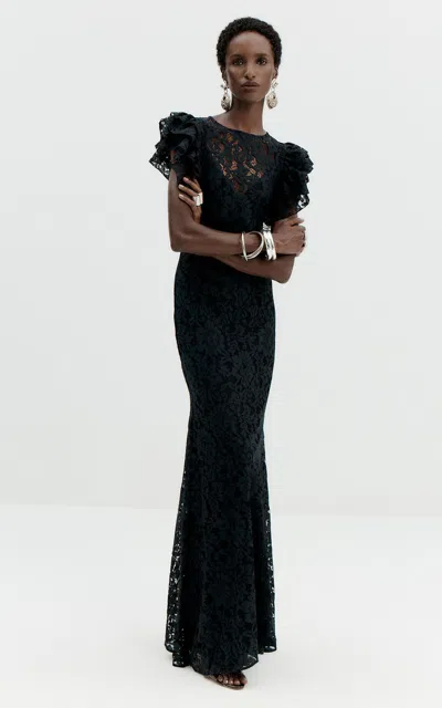 De La Vali Rosalia Cotton-blend Lace Maxi Dress In Black