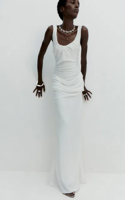 De La Vali Rosavelle Scoop-neck Draped Maxi Dress In Ivory