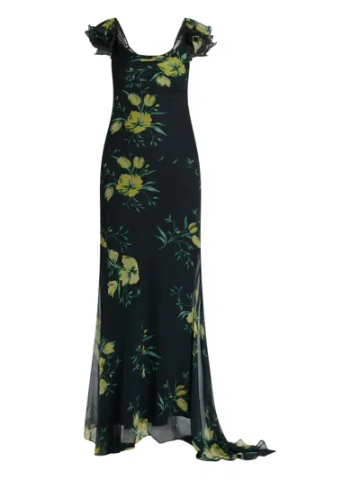 De La Vali Ruffled Floral-print Dress In Black