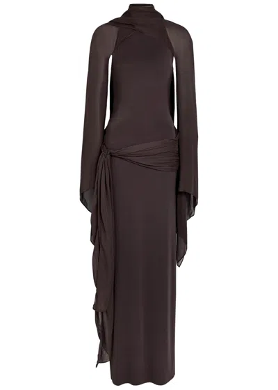 De La Vali Sabela Detachable-bolero Jersey Gown In Brown