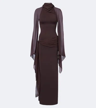 De La Vali Sabela Georgette Maxi Dress In Brown