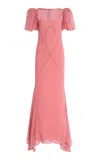 De La Vali Sabia Panelled Chiffon Maxi Dress In Pink