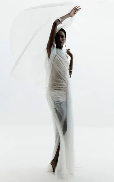 De La Vali Sapphire Tulle Maxi Dress In Ivory