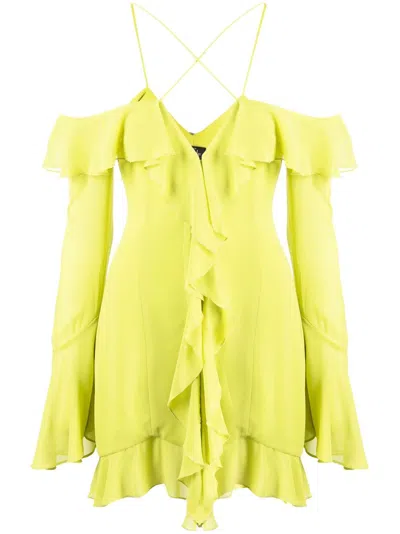 De La Vali Selia Ruffled Chiffon Mini Dress In Grün
