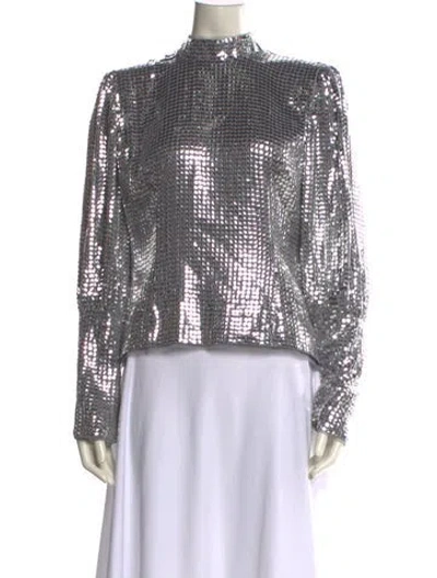 Pre-owned De La Vali Sequin Mock Neck Blouse