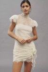 De La Vali Silentium Flounce-sleeve Lace Mini Dress In White