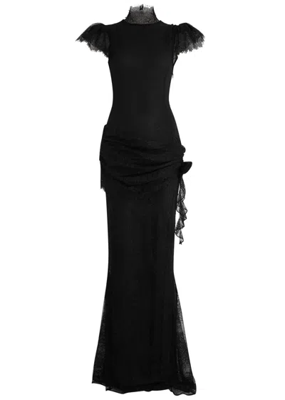 De La Vali Silentium Lace Maxi Dress In Black
