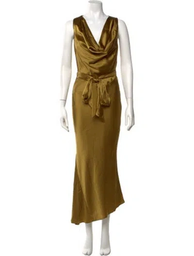 Pre-owned De La Vali Silk Long Dress In Green