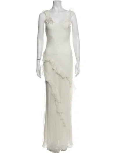 Pre-owned De La Vali Silk Long Dress In Neutrals