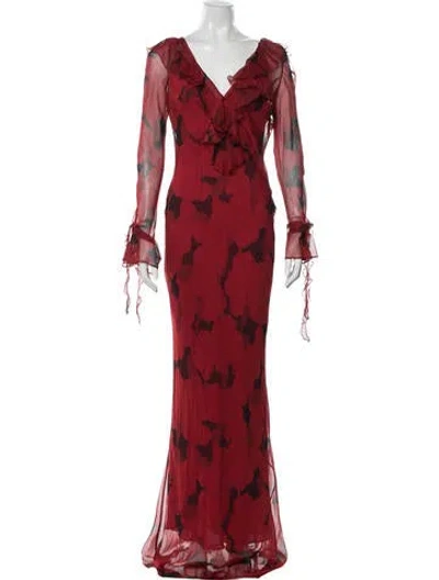 Pre-owned De La Vali Silk Long Dress In Red