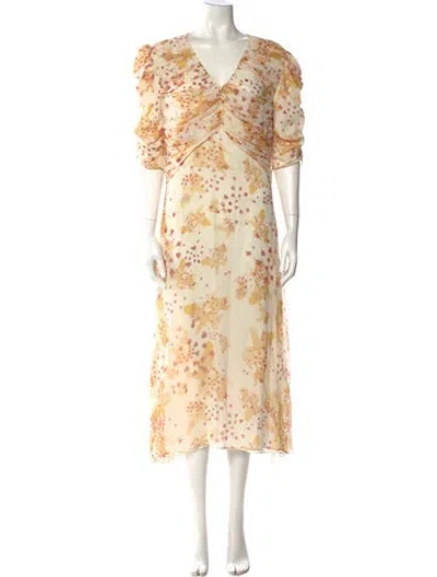 Pre-owned De La Vali Silk Long Dress In Yellow