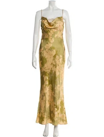 Pre-owned De La Vali Silk Long Dress In Yellow