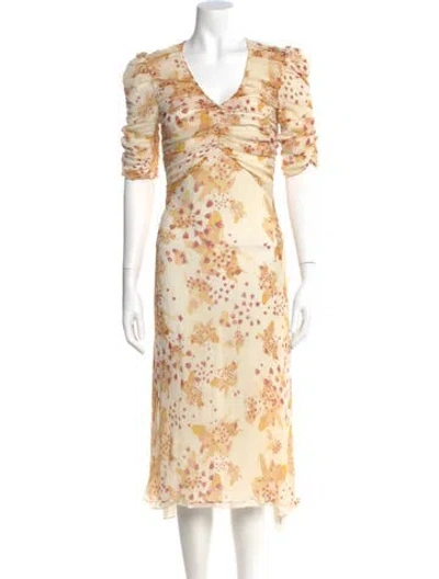 Pre-owned De La Vali Silk Midi Length Dress In Neutral