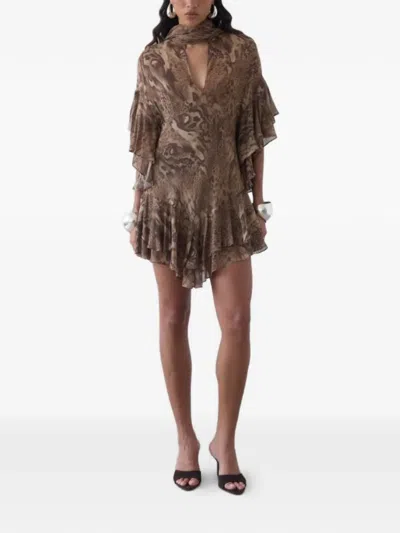 De La Vali Sol Ruffled Mini Dress In Brown