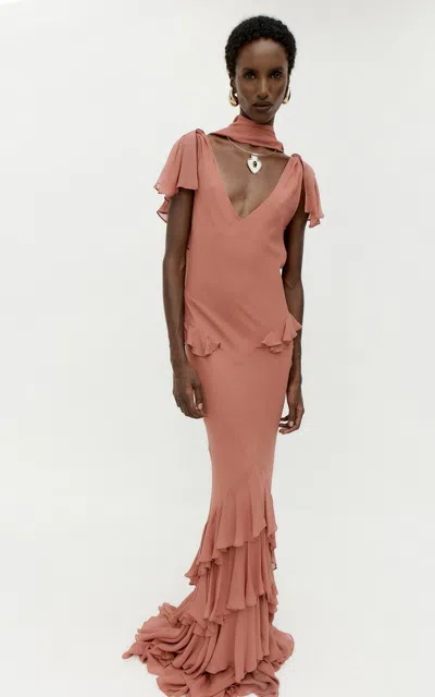 De La Vali Solenne Ruffled Maxi Dress In Pink