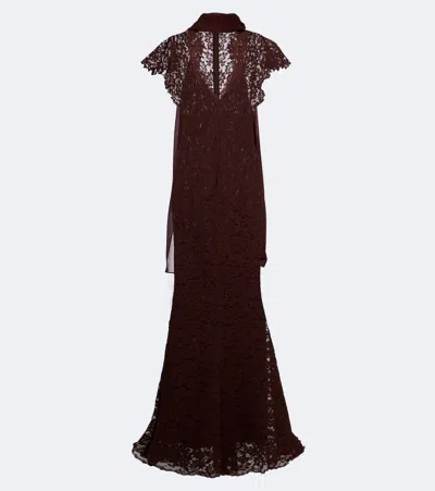 De La Vali Solina Scarf-detail Cotton-blend Lace Gown In Burgundy