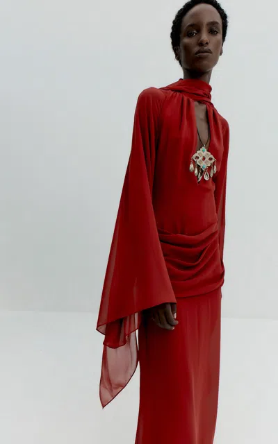 De La Vali Sonora Flared-sleeved Maxi Dress In Red