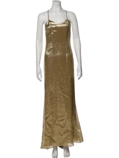 Pre-owned De La Vali Square Neckline Long Dress In Gold