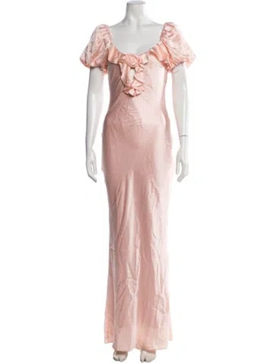 Pre-owned De La Vali Square Neckline Long Dress In Pink