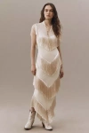 De La Vali Tellus Tiered Fringe Maxi Dress In White