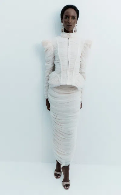 De La Vali Thalassa Gathered Tulle Maxi Skirt In Ivory