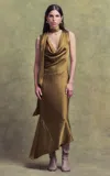 De La Vali Thebe Draped Satin Midi Dress In Olive