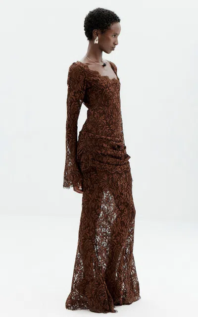 De La Vali Thulite Cotton-blend Maxi Dress In Brown