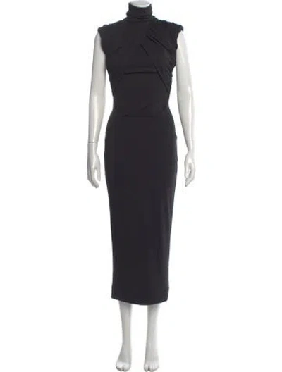 Pre-owned De La Vali Turtleneck Midi Length Dress In Black