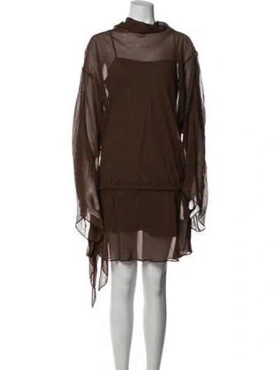 Pre-owned De La Vali Turtleneck Mini Dress W/ Tags In Brown