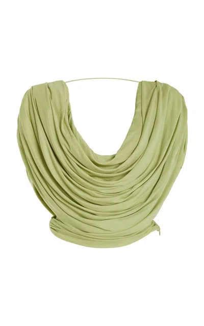 De La Vali Veda Jersey Top With Oversize Draped Cowl Neckline In Green