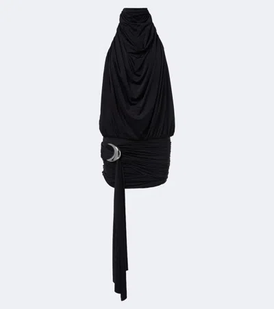 De La Vali Vida Draped Jersey Minidress In Black