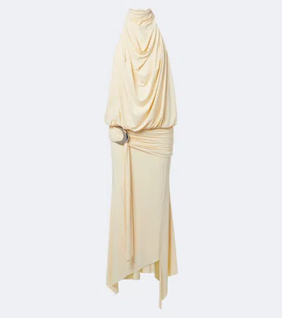 De La Vali Vida Draped Jersey Minidress In Neutral