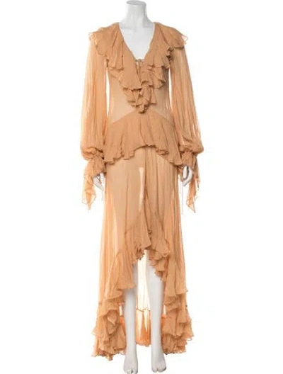 Pre-owned De La Vali V-neck Long Dress In Orange
