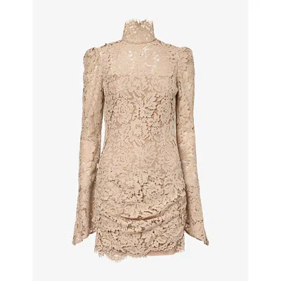 De La Vali Womens Agartha Matallic Lace Mini Dress Truffle Brown