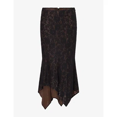 De La Vali Womens Black Faela Lace Midi Skirt