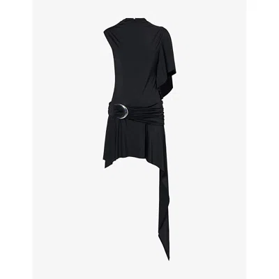 De La Vali Womens Black Titan Asymmetric Jersey Mini Dress