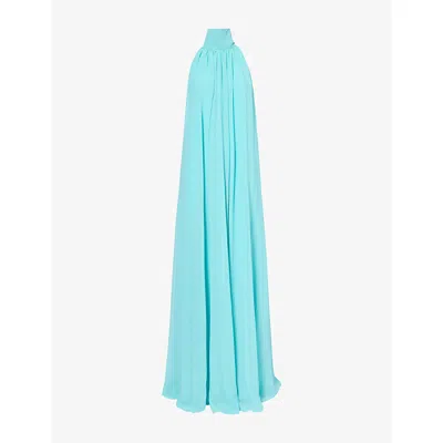 De La Vali Womens  Adela High-neck Tulle Maxi Dress In Aqua Blue