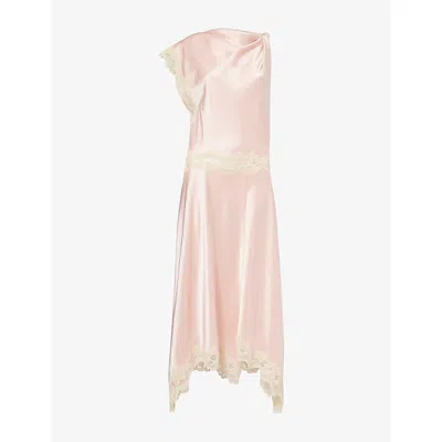 De La Vali Womens Pink Adriana Asymmetric Satin Midi Dress