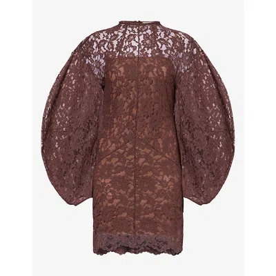 De La Vali Womens  Airam Balloon-sleeve Lace Mini Dress In Umber Brown