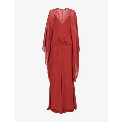 De La Vali Womens  Fiorela Draped Tulle Maxi Dress In Burnt Red