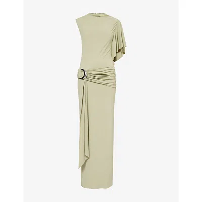 De La Vali Womens Green Titan Asymmetric Jersey Maxi Dress